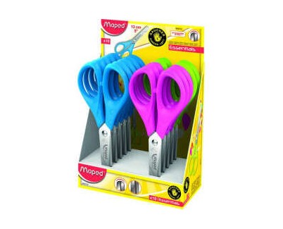 Maped Essentials Tijera Escolar Punta Redonda 13cm - Hojas de Acero Inoxidable - Mango de Plastico Simetrico - Colores Surtidos