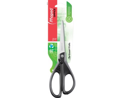 Maped Essentials Tijeras de Acero Inoxidable 21cm Asimetricas - Hojas Afiladas - Mangos 60% de Plastico Recicldo - Color Negro