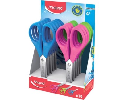 Maped Essentials Zurdos Tijera Escolar Punta Redonda 13cm - Hojas de Acero Inoxidable - Mango de Plastico Simetrico - Colores Surtidos