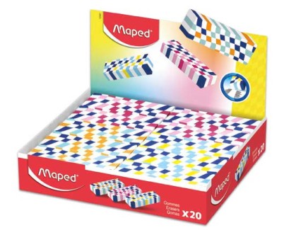 Maped Expositor de 20 Gomas de Borrar con 3 Dise&ntilde;os Damero - Forma Rectangular - Sin Ftalatos - Colores Surtidos