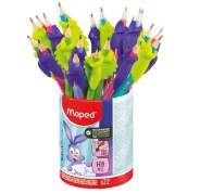 Maped Kidy Lern Bote con 22 Lapices de Grafito 2HB + Guias para Dedos - 2 Modelos Camaleon y Conejo - Apta para la Mayoria de Lapices - Para Alumnos de 3 a 7 Años