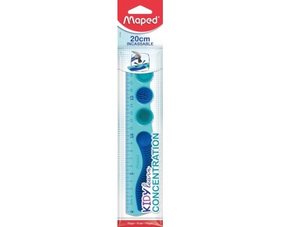 Maped Kidy Lern Concentration Regla 20cm - Dise&ntilde;ada para Ayudar a la Concentracion - Zonas Tactiles Extraibles - Color Azul