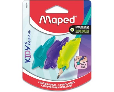Maped Kidy Lern Pack de 3 Guias de Lapiz para Dedos - 3 Modelos Tiburon, Camaleon y Conejo - Apta para la Mayoria de Lapices - Para Alumnos de 3 a 7 A&ntilde;os