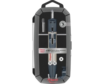 Maped N&ordm;421 Since 1947 Compas Bigotera Tecnica Rapida - Diametro Maximo 34cm - Fabricado en Metal - Incluye Adaptador y Estuche de Minas