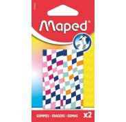 Maped Pack de 2 Gomas de Borrar con 3 Diseños Damero - Forma Rectangular - Sin Ftalatos - Colores Surtidos
