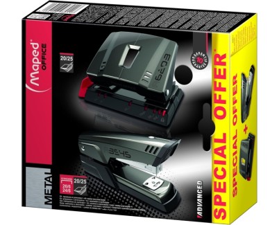 Maped Pack de Grapadora Metalica A3545 + Taladro Metalico A6203 - Grapa hasta 25 Hojas a la Vez - Admite Grapas 24/6 y 26/6 - Perfora hasta 25 Hojas - Color Gris Oscuro