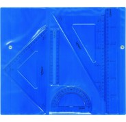 Maped Pack de Instrumentos de Dibujo - Regla de 30cm, Regla de 15cm, Escuadra, Cartabon y Transportador - Estuche con Cierre en Colores Surtidos - Transparentes