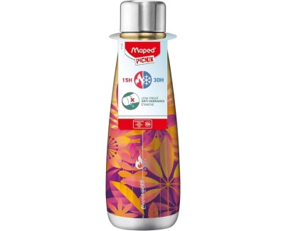 Maped Picnik Solaris Botella Isotermica 0.5L - Doble Pared de Acero Inoxidable - Liquidos Calientes hasta 15h, Frios hasta 30h