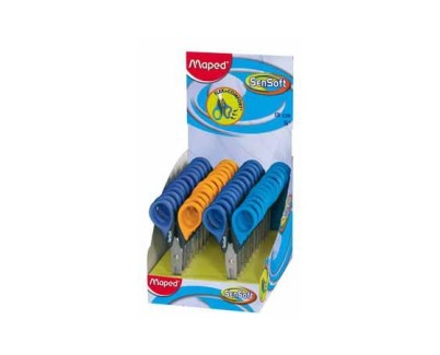 Maped Sensoft Tijera Escolar Punta Redonda 13cm - Hojas de Acero Inoxidable - Mango de Plastico Flexible - Colores Surtidos