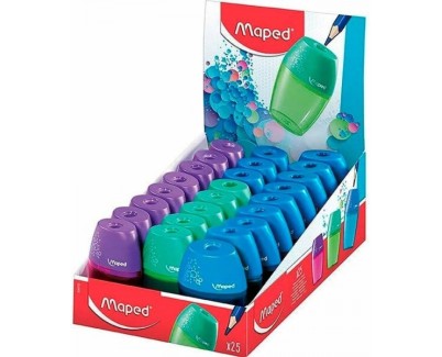 Maped Shaker Sacapuntas de 1 Orificio con Deposito de Gran Capacidad - Forma Ergonomica - Colores Surtidos