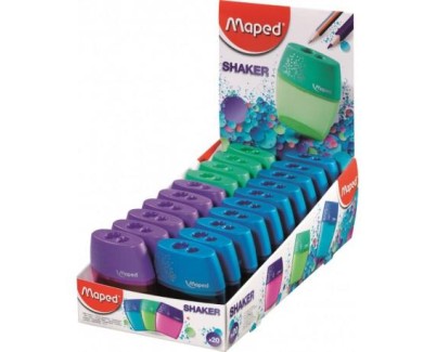 Maped Shaker Sacapuntas de 2 Orificios con Deposito de Gran Capacidad - Forma Ergonomica - Colores Surtidos