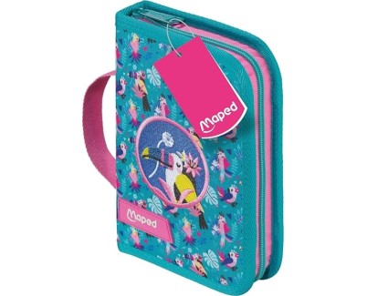 Maped Tropical Estuche con 31 Articulos: Goma de Borrar, Sacapuntas, Lapiz de Grafito HB, 2 Boligrafos, Regla, 12 Lapices de Colores, 12 Rotuladores y Subrayador