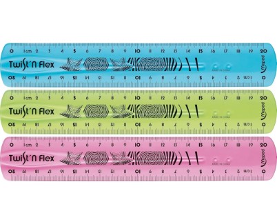 Maped Twist´n Flex Regla de Flexible 20cm - Irrompible - Doble Graduacion - Colores Aleatorios Azul, Rosa y Verde