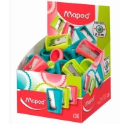 Maped Vivo Maxi Sacapuntas de Plastico con 1 Orificio de 16mm - Cuchilla de Acero Afilada y Resistente - Colores Surtidos