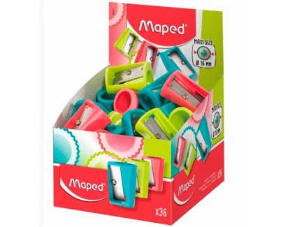 Maped Vivo Maxi Sacapuntas de Plastico con 1 Orificio de 16mm - Cuchilla de Acero Afilada y Resistente - Colores Surtidos