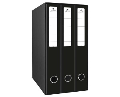 Mariola Box Modulo de 3 Archivadores con Rado 2 Anillas 40mm - Tama&ntilde;o 35x26x17cm - Carton Forrado - Color Negro