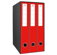 Mariola Box Modulo de 3 Archivadores con Rado 2 Anillas 40mm - Tamaño 35x26x17cm - Carton Forrado - Color Rojo