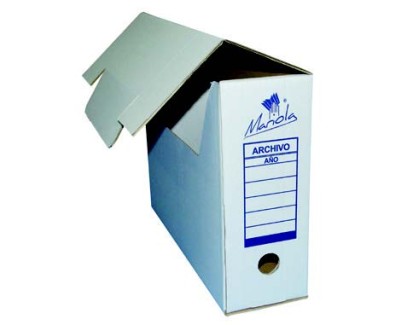 Mariola Caja de Archivo Definitivo Tama&ntilde;o Folio - Medidas 25,5x10x35,5cm - Ideal para Organizar Documentos - Color Blanco y Azul