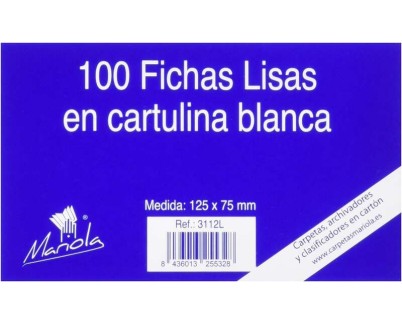 Mariola Pack de 100 Fichas Lisas Nº2 para Fichero - Medidas 125x75mm - Color Blanco