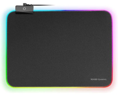 Mars Gaming Alfombrilla MMPRGBL - 365x265mm - Superficie Optimizada - Sistema RGB Control con Fibra Optica - 12 Modos de Iluminacion - Material Nanotextil - Diseño Anti-Desgaste - Conector USB y Boton de Control - Color Negro