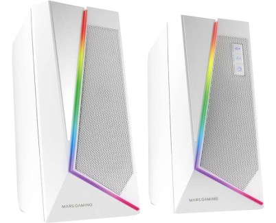 Mars Gaming Altavoces Impactantes 20W DSP RGB Bluetooth 5.0 - USB Alimentacion - Espacialidad Multi-Nivel - Iluminacion Dinamica - Compactos - Color Blanco