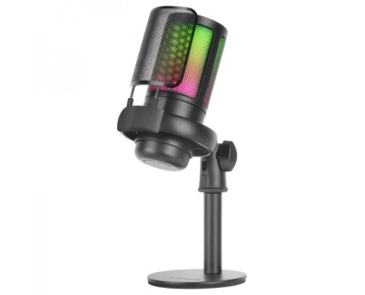 Mars Gaming ARGB MMIC-SE Microfono de Estudio - ADC 196kHz 24 bits - Condensador Cardioide - Monitoreo sin Latencia - Iluminacion ARGB - Controles Tactiles - Color Negro