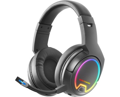 Mars Gaming Auriculares Inalambricos ARGB Flow 40h bateria - Microfono ENC Extraible - Tecnologia 2.4GPRO - Drivers 50mm FULL DYNAMIC BASS - Color Negro