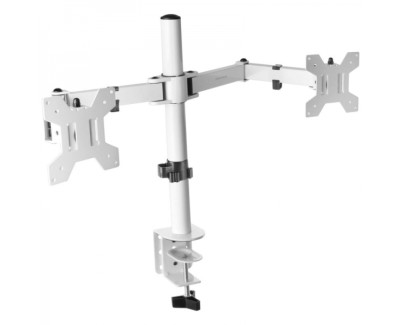 Mars Gaming MARM2 Soporte Monitor Dual - Brazos Articulados - Gestion de Cableado - Ajuste de Altura - Estructura Robusta - Rotacion 360º - Color Blanco