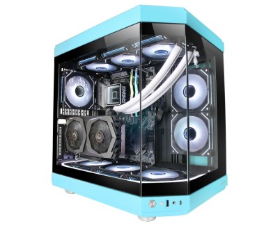 Mars Gaming MC-3T Caja Gaming Premium - Tres Paneles de Cristal Templado - Montaje Vertical de GPU - Capacidad para 10 Ventiladores - USB-C Avanzado - Color Azul