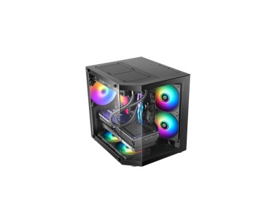 Mars Gaming MC-3TLITE Minitorre Ultracompacta - Ventilador de 120mm FRGB Integrado - Triple Cristal Templado - Soporte MicroATX/Mini-ITX - 4 Ranuras de Expansion - 337x276x342mm - Color Negro