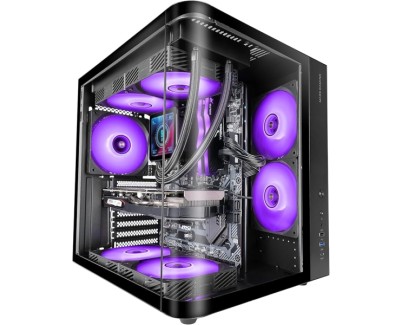 Mars Gaming MC-CURV Caja Torre ATX - Cristal Templado Curvo Continuo - Doble Camara - Conectividad USB-C y USB 3.0 - 7 Ranuras de Expansion - 343x286x353mm - Color Negro