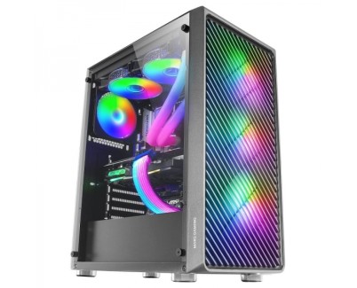Mars Gaming MC-F Semitorre Gaming - 4 Ventiladores ARGB - Cristal Templado - Soporte Refrigeracion Liquida - Gestion de Cableado - Color Negro