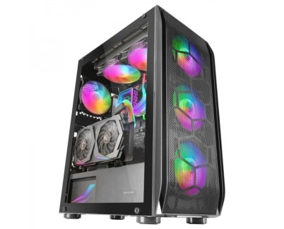 Mars Gaming MC-KX Caja PC - Refrigeracion Maxima con 5 Ventiladores - Sistema CPU FREEZER - Compatible con Refrigeracion Liquida - Iluminacion ARGB - Color Negro