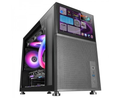 Mars Gaming MC-LCD Caja PC Gaming - Diseño Compacto Micro-ATX - Pantalla LCD IPS 8\" - Conectividad USB-C y USB 3.0 - Soporte Refrigeracion Liquida - Expansion Amplia - Color Negro