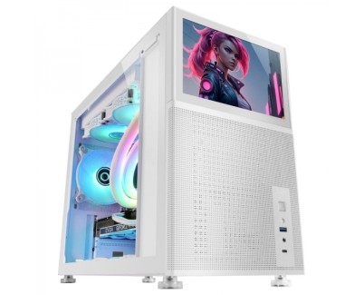 Mars Gaming MC-LCD Caja PC Gaming - Pantalla LCD IPS 8\" - Soporte Refrigeracion Liquida - Conectividad USB-C y USB 3.0 - Espacio Expansion Amplio - Color Blanco