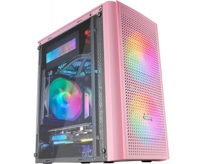 Mars Gaming MC300 Caja Gaming Compacta - Ventana Cristal Templado - 3 Ventiladores FRGB - Rejilla Frontal TOTAL-MESH - Soporte Micro-ATX/Mini-ITX - Iluminacion RGB - Color Rosa