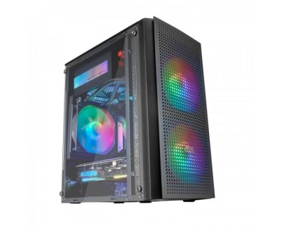 Mars Gaming MC300 Caja Gaming Compacta - Ventana Cristal Templado - Triple Ventilacion FRGB - Rejilla Frontal TOTAL-MESH - Soporte MicroATX/Mini-ITX - RGB Avanzado - Color Negro
