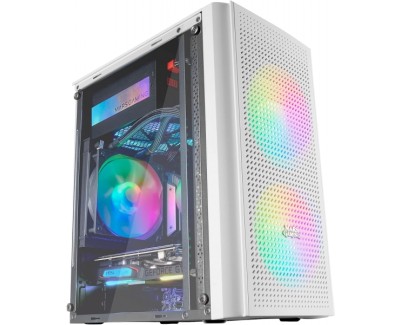 Mars Gaming MC300 Caja Gaming Compacta - Ventana Cristal Templado - Triple Ventilacion - Soporte Refrigeracion Liquida - Iluminacion RGB Fixed - Color Blanco
