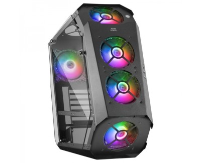 Mars Gaming MC51 Torre Premium - 5 Ventiladores ARGB - Controladora con Mando - Doble Ventana Cristal Templado - 40 Efectos RGB Chroma - Color Negro
