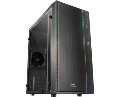 Mars Gaming MCM Caja Minitorre Micro ATX, Mini-ITX - Panel Lateral Acrilico - Iluminacion RGB - Tama&ntilde;o HDD 2.5\", 3.5\" - USB-A 3.0, USB-A 2.0 y Audio - 1 Ventilador 80mm Incluido