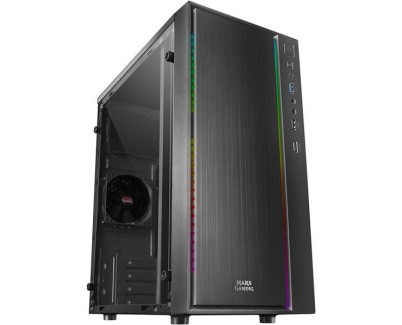 Mars Gaming MCM Caja Minitorre Micro ATX, Mini-ITX - Panel Lateral Acrilico - Iluminacion RGB - Tamaño HDD 2.5\", 3.5\" - USB-A 3.0, USB-A 2.0 y Audio - 1 Ventilador 80mm Incluido