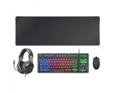 Mars Gaming MCP-RGB3 Combo Gaming 4en1 - Teclado TKL H-Mech LED FRGB - Raton Ultraligero RGB 3200 DPI - Auriculares Sonido Inmersivo - Alfombrilla XXL - Color Negro