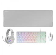 Mars Gaming MCP-RGB3 Combo Gaming 4en1 - Teclado TKL H-Mech - Raton 3200 DPI RGB - Auriculares FRGB con Cancelacion de Ruido - Alfombrilla XXL Antideslizante - Color Blanco