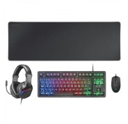 Mars Gaming MCP-RGB3 Combo Gaming 4en1 - Teclado TKL H-Mech - Raton RGB 3200 DPI - Auriculares FRGB con Cancelacion de Ruido - Alfombrilla XXL Antideslizante - Color Negro