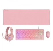 Mars Gaming MCP-RGB3 Combo Gaming 4en1 - Teclado TKL H-Mech RED - Raton RGB 3200 DPI - Auriculares FRGB - Alfombrilla XXL Antideslizante - Color Rosa