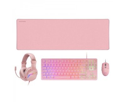 Mars Gaming MCP-RGB3 Combo Gaming 4en1 - Teclado TKL H-Mech RED - Raton RGB 3200 DPI - Auriculares FRGB - Alfombrilla XXL Antideslizante - Color Rosa