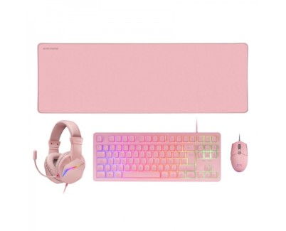 Mars Gaming MCP-RGB3 Combo Gaming 4en1 - Teclado TKL H-Mech RED - Raton RGB 3200 DPI - Auriculares FRGB Cancelacion Ruido - Alfombrilla XXL Antideslizante - Color Rosa