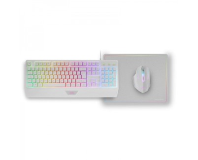Mars Gaming MCP124 Combo Gaming 3en1 - Teclado H-Mech Ergonomico - Raton RGB Switches HUANO - Alfombrilla Nanotextil Rainbow - Compatibilidad Multiplataforma - Color Blanco