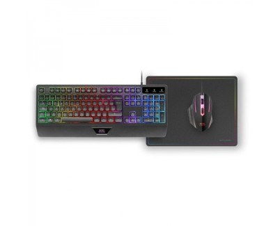 Mars Gaming MCP124 Combo Gaming 3en1 - Teclado H-Mech FRGB - Raton RGB Switches HUANO - Alfombrilla Nanotextil Rainbow - Compatibilidad Multiplataforma - Color Negro