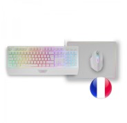 Mars Gaming MCP124 Combo Gaming 3en1 - Teclado H-Mech RGB - Raton Optico HUANO - Alfombrilla Nanotextil Rainbow - Compatibilidad Multiplataforma - Color Blanco